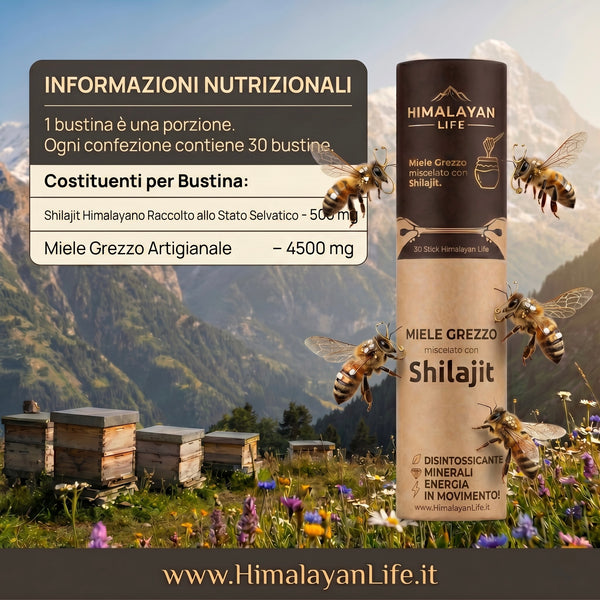 Stick di Miele Grezzo con Shilajit — 30 Bustine Monodose